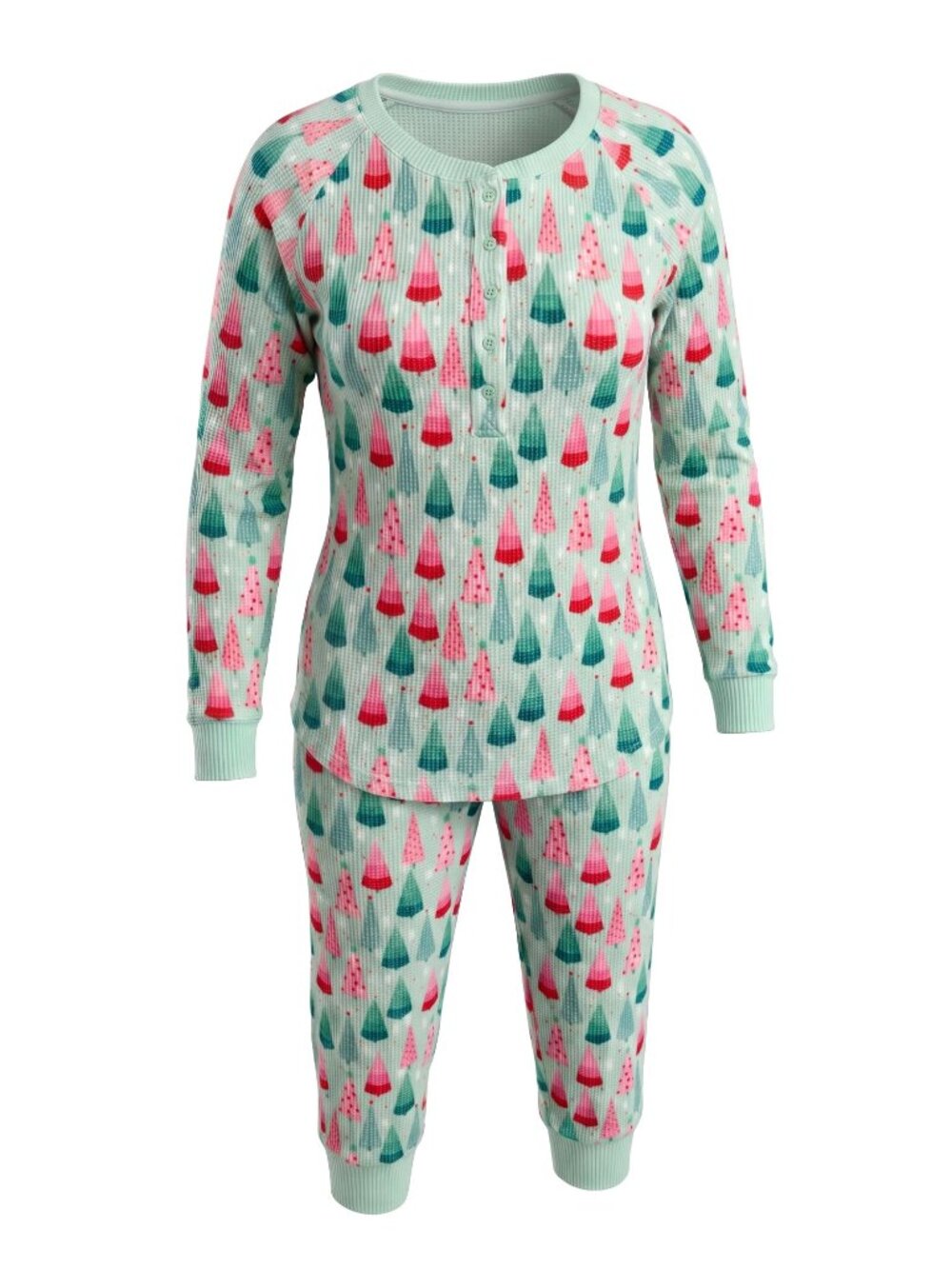 NWT Tranquil & True Pajama Set Waffle Knit Christmas Trees 2 Piece PJs Size S